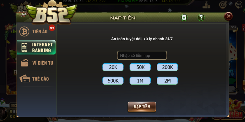 Nạp tiền qua tài khoản ngân hàng tại B52club